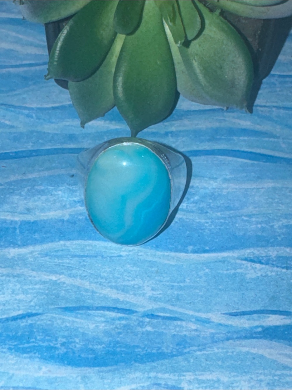 Ocean Blue Silver Agate Ring